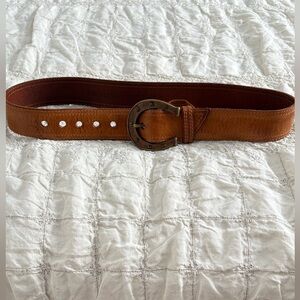 Linea Pelle Tan Leather Belt with Horseshoe Buckle